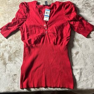 INC International Concepts Red Blouse with Button Accents